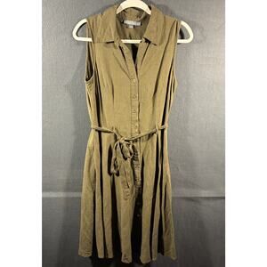 sharagano women linen blend midi dress 8 olive coastal beachy vacation tropical